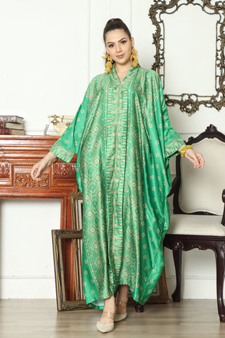 Kanzi Long Sleeve Tapis Kaftan Green