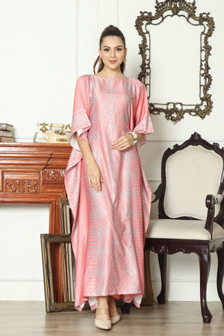 Kanzi Short Sleeve Songket Kaftan Pink