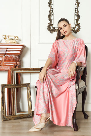 Kanzi Short Sleeve Songket Kaftan Pink